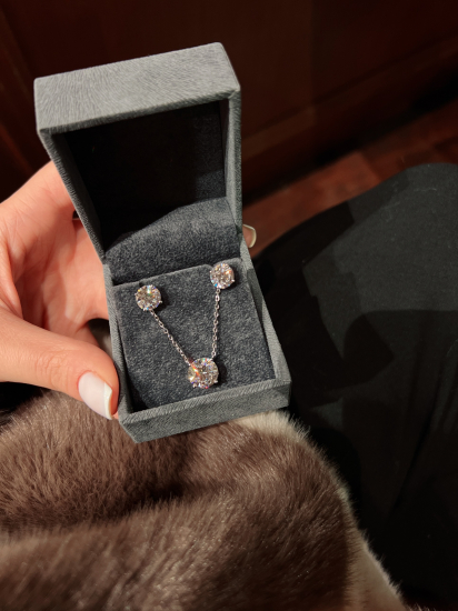 Mozanit G color Küpe ve Tektaş Kolye Set 