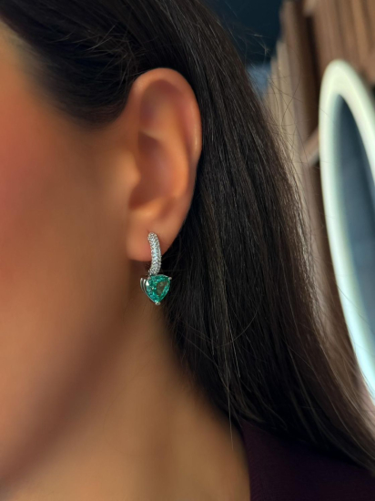 Green Emerald Heart Icecut Küpe