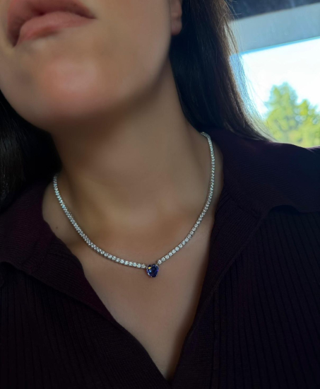 Saphire Heart Diamond Suyolu Kolye
