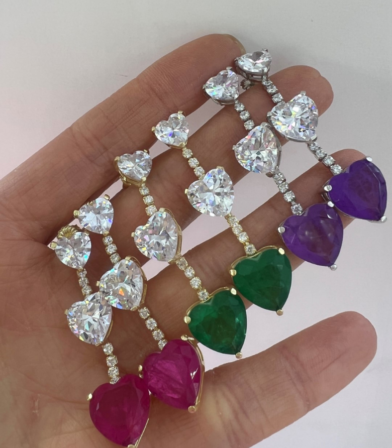 Renkli Paraibalı Kalp Küpe