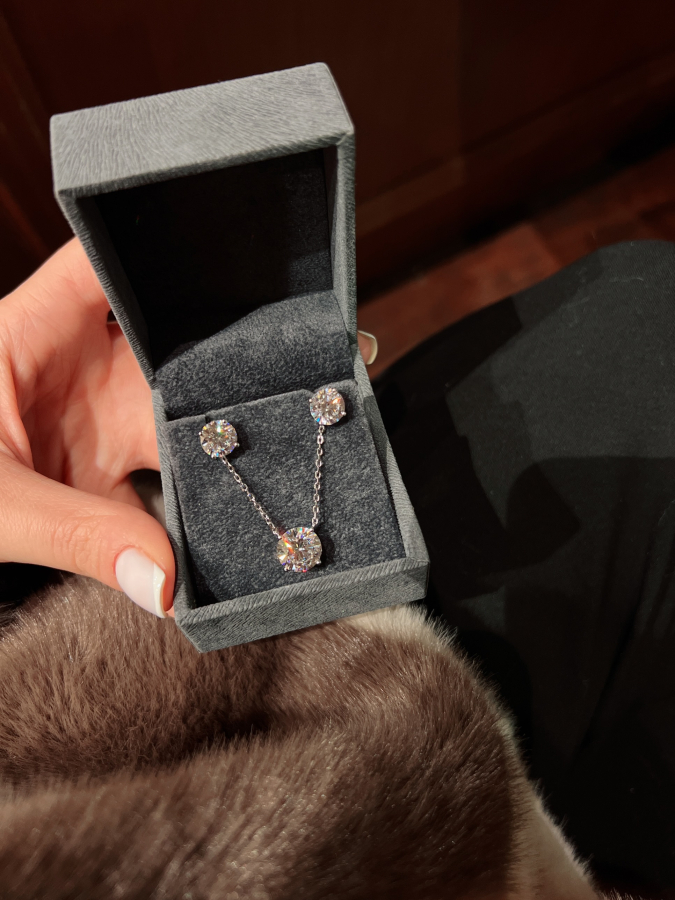 Mozanit G color Küpe ve Tektaş Kolye Set 