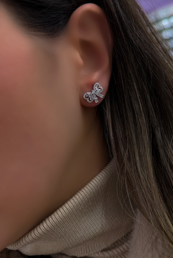 Mini Ribbon Diamond Baguette küpe