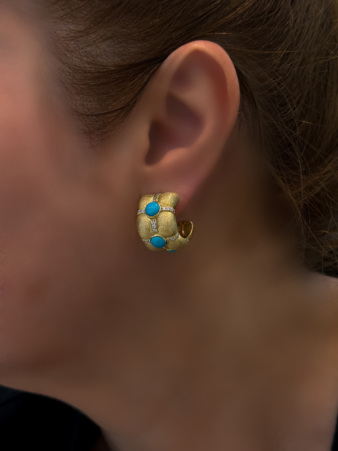 Golden Turkuaz İtalyan Küpe